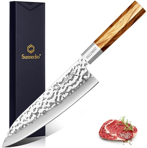 Sunnecko 8 Zoll Kochmesser Profi Messer, Küchenmesser Santoku Messer, Japanisches Fleischmesser Profi Messer Allzweckmesser Chefmesser mit Geschenkbox