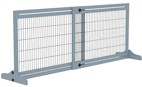 PawHut Barrière de sécurité pour Chien Extensible barrière de sécurité autoportante pour Animaux Longueur réglable 104-180 x 36 x 69 cm pin Bleu-Gris
