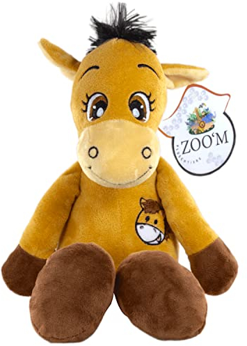Zoo'M Pferd Kuscheltier 38 cm für Mädchen, Jungen & Babys ab 1 Jahr, kuscheliges Flauschiges Stofftier zum Spielen & Kuscheln, süß und weich, handwaschbares Plüschtier, Hellbraun
