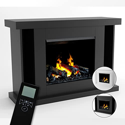 GLOW FIRE Cheminée à Vapeur d'eau ARES - Cheminée électrique avec Chauffage et feu de cheminée - Console de cheminée en Bois avec Insert LED Opti-myst breveté, 130x100x38 cm - Gris