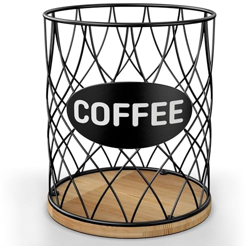 ADDFIT HOUSE Coffee Pod Holder for K Cups – K Cup Organizer with Metal Wire and Bamboo Base, Large Capacity Coffee Pod Storage for Countertop, Coffee Bar or Kitchen, Pod Holder for K-Cup Style Capsule