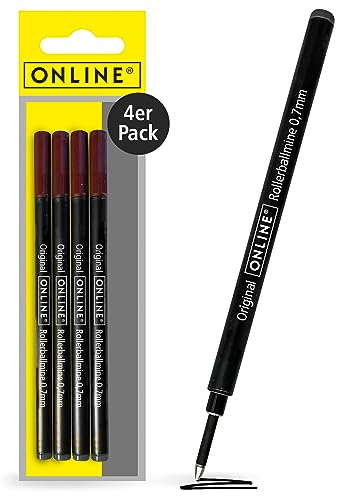ONLINE 4 x Tintenroller Mine kompatibel mit Faber-Castell, Senator, Schneider | Schwarz mit 0,7mm Strichstärke I Ersatzmine für Rollerball-Pen I Rollerball-Mine nach ISO 14145-2