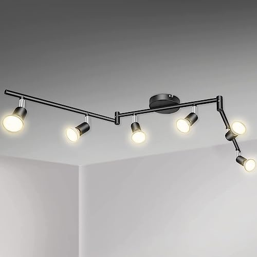 AIBOO LED Deckenstrahler 6 flammig drehbare Strahler für die Decke, flexible Deckenleuchte Schwarz für Schlafzimmer und Wohnzimmer, Lampe Schwarz (GU10 Birnen nicht enthalten)