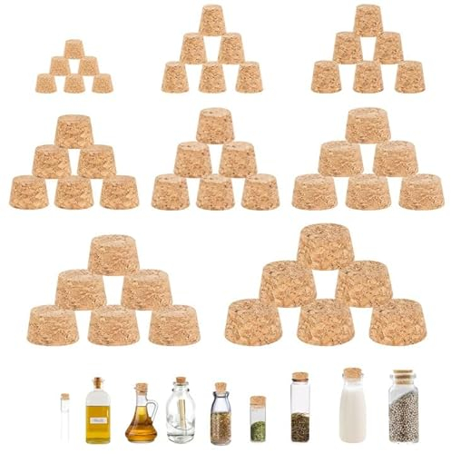 48 Stück Korken Zum Basteln, 8 Größen Korkstopfen Kegelförmiger Kork Sektkorken Flaschenkorken, Naturkork Weinkorken Zum Basteln, Korken Groß Klein Für Wein Bier Gläser Diy Handwerk