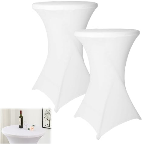 LEKEFETO 2 Stück Stretch Stehtisch Husse Stehtischhusse Weiß Stretch-Tischdecke für Stehtische 80-85 cm Stehtische und Bistrotische Standfüße Stehtischhusse für Bar Counter Hochzeit Geburtstagsfeier