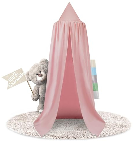 lilime® Betthimmel Baldachin aus 100% Baumwolle, ⌀50cm, Länge 240cm, Moskitonetz, Kinderzimmer, Hausbett, Kinderbett und Baby Bett - Pink