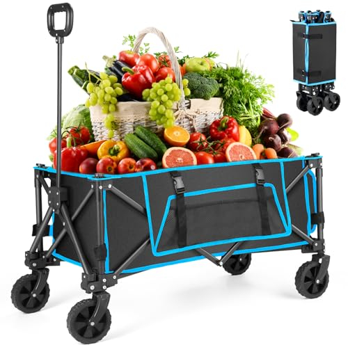 Folding Festival Trolley on Wheels - Morpilot Foldable Camping Cart 150lbs Pull Along Wagon Heavy Duty Trolley for Beach Shopping Fishing Picnic Outdoor