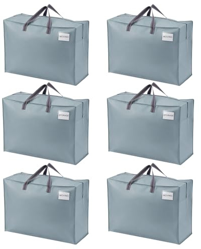 VENO 105 Litors Extra Grande Bolsas de Almacenamiento,Bolsa organizadora,bolsa de mudanza,transporte, camping, Ropa de Cama, Edredones, Almohadas, Mudanza (L Azure-Pack de 6)