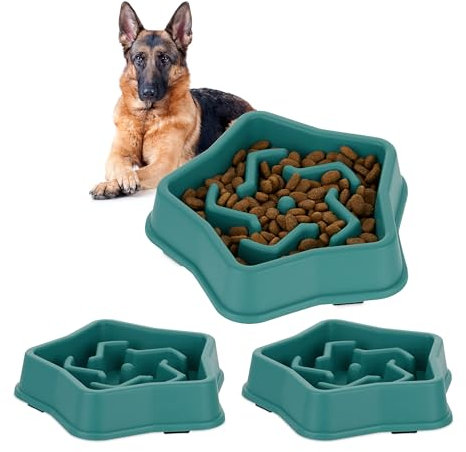 Relaxdays 3X Ciotole Anti-Ingozzamento per Cani, 600 ml, Lenta Assunzione del Cibo, Adatta alla Lavastoviglie, Verde