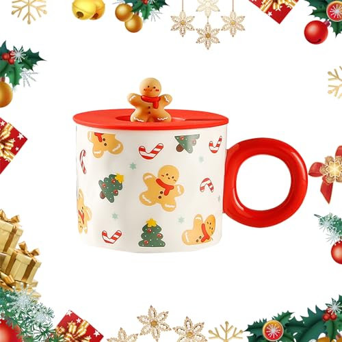 Tasse de Noël 460 ML en Céramique - Mug Boîte Cadeau en Porcelaine Décorée Thème Noël - Meilleur Cadeau pour Parents et Amis (L'homme au Pain d'épice)