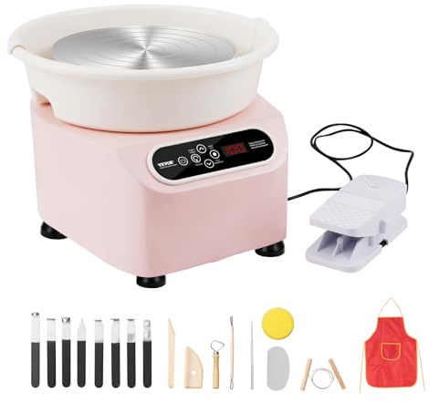 VEVOR Ruota per Ceramica, Macchina per Formare Ceramica Ruota Elettrica, con Pedale Touch Screen LCD Strumenti di Modellazione, Ruota a Trasmissione, per Artigianato Artistico, 450 W, 280mm, Rosa