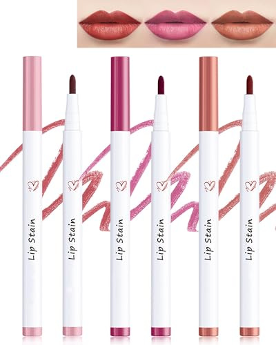 Lip Tint Stain Pen Set-3pcs Wasserfester Matte Lipliner, Long Lasting Colour Lippenstift, Hochpigmentierter Lippenkonturendtift,No-Transfer Lipgloss, Natürlicher Tattoo Matt Effekt-2+4+5