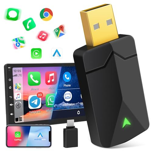 AOUQEE Adattatore Carplay Wireless & Android Auto Wireless 2 IN 1, Converte An-droid Auto/Carplay da cablato in Wire-less,Typ-C/USB Plug & Play Mini, Compatibile con iOS 10+ Android 11+