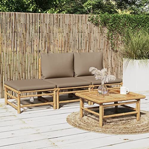 KATERYY 4-TLG. Garten-Lounge-Set mit Taupe Kissen Bambus,Stylisches LoungeSet aus Bambus für deinen Garten: Gemütlichkeit und Natur vereint!