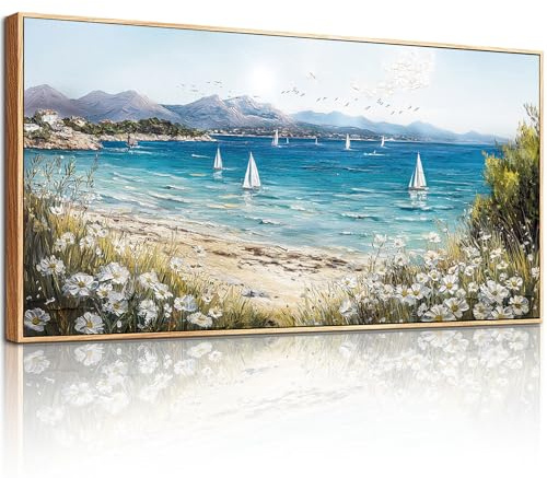 hyidecorart Quadri Moderni Soggiorno, 60x120 cm Quadri Grandi Dimensioni, Quadro per Barca con Paesaggio Marino, Stampe su Tela con Cornice, Decorazione Parete per Camera Ufficio Sala