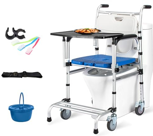 Faltbarer Duschsitz Höhenverstellbar, Nachtstuhl von Auf Rollen Bis 150 kg, Clean Dusch und Toilettenrollstuhl für Senioren Wasserdichter und Sturzsicherer D