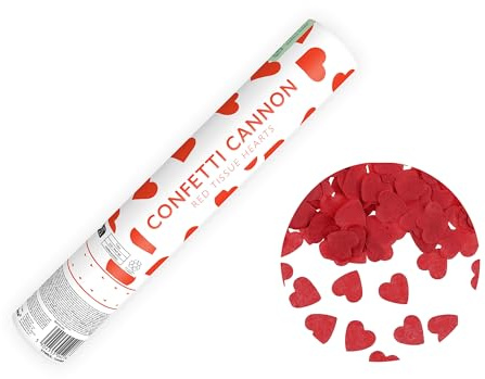 Canon à confettis avec cœurs 28 cm – Hauteur d'effet 5 à 8 m – Canon à confettis mariage fiançailles – Party Popper – Tireur de pluie à confettis – Bombe à confettis – Rouge