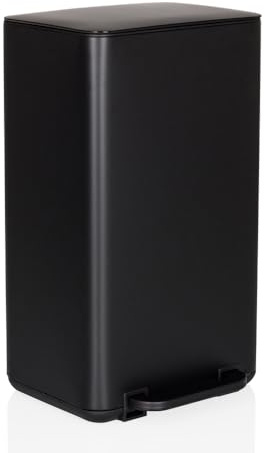 hjh OFFICE Cubo de basura para cocina, 30 litros CLEAN NATURA cubo de basura metálico con cierre suave, cubo de pedal con cubo interior, negro mate