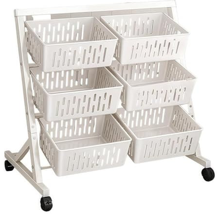 Portafrutta, cestino portaoggetti da cucina, scaffale portaoggetti girevole, carrello portaoggetti con ruote, cestino portafrutta e verdura, organizer per dispensa con cestino rimovibile White,3