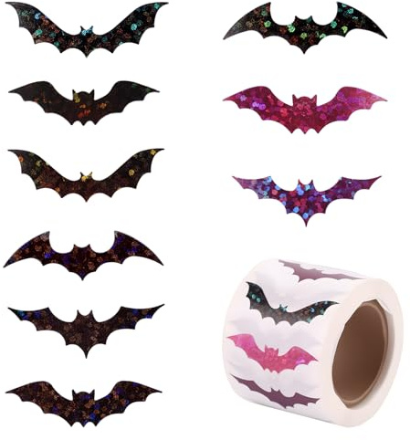500pce Autocollants Chauve Souris d'Halloween, Autocollants Scintillants Noirs et Roses pour Fête d'Halloween Scellage d'Enveloppes Scrapbooking et Emballage Cadeau
