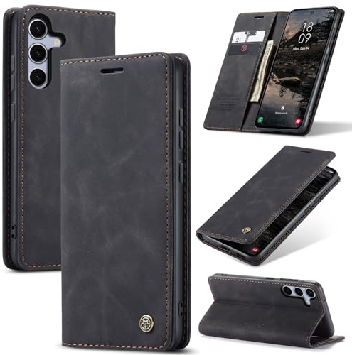 Cracedily for Samsung Galaxy S25 FE 5G Case, Wallet Case Flip Leather with Card Holder Magnetic Closure Shockproof Kickstand Protective Phone Cases Cover for Galaxy S25 FE, Black