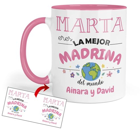 Kembilove Taza Madrina Personalizada | Regalo Original con Nombre para Bautizo, Confirmación o Familia | Detalle Emotivo Cumpleaños y Navidad | Tazas Personalizadas Cerámica Madrinas