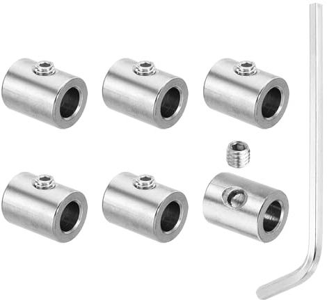PATIKIL Set Di Morsetti Per Cavo Con Foro Da 8mm Colore Argento | 6 Pezzi Morsetti Singoli Per Cavo Con Viti Esagonali E Chiave, In Acciaio Inox 304, Per Fissaggio Cavi Metallici