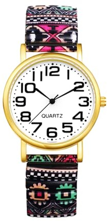 Avaner Uhren Damen Bohemian Stil: Boho Stretchband Armbanduhr mit Großen Arabischen Ziffern Elastische Analog Quarzuhr Leicht Ablesbare Uhr für Frauen Mädchen