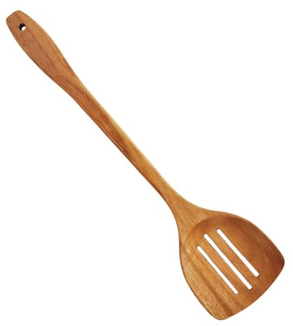 CLISPEED Espátula de Madera para Wok con Mango Ergonómico Pala Ranurada para Cocinar Huevos y Freír Utensilio de Cocina Resistente y Fácil Limpiar Hogar Restaurantes Hoteles