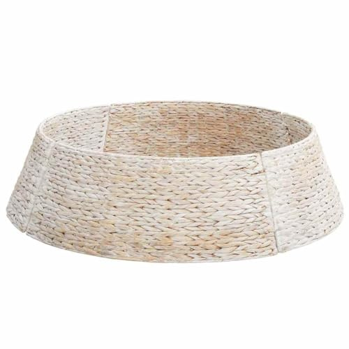 vidaXL Collier de Sapin de Noël Blanc 105 x 105 x 28 cm Jacinthe d'eau, Décoration de Noël Ronde Moderne, Base d'arbre Festive, Accessoire Tendance pour Votre Salon