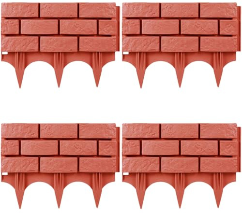 VANZACK Recinzione Decorativa Portatile in Plastica 4 Pezzi Colore Mattone, Staccionata Temporanea per Giardino, Cortile e Aiuole, Bordura Riutilizzabile per Prato e Protezione per Cani