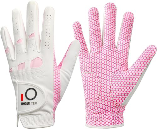 XJBTBA Guantes de Golf para Mujer Mano Izquierda Derecha con Palma Antideslizante Paquete de Valor Suave para Todo Clima, Guante de Golf para Mujer Agarre para la Lluvia Weathersof Pro Color Rosa