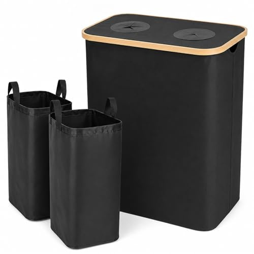 GOOGO Contenedor para botellas retornables 140 L con 2 aberturas, colector plegable con tapa y 2 bolsas de tejido Oxford para cocina, balcón y reciclaje