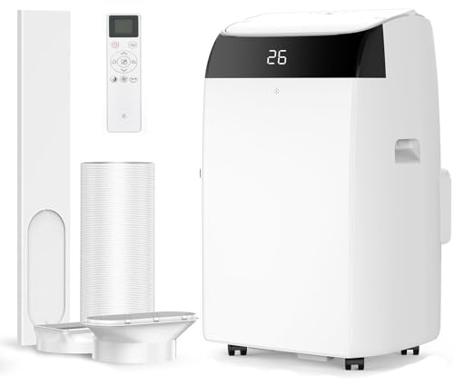 Climatiseur Portable 12000 BTU, Unité 3 En 1 Avec Tuyau d'évacuation, Fonctionnement Silencieux, Affichage Numérique, Télécommande, Minuterie 24 Heures, Kit d'Installation Pour Fenêtre