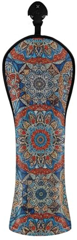 Copri mazza da golf vintage con mandala floreale blu per driver in legno ibrido in pelle PU con etichette numerate, per uomini e donne