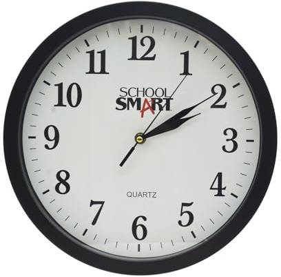 School Smart Wall Clock, 13 Inches, White Dial and Black Frame
