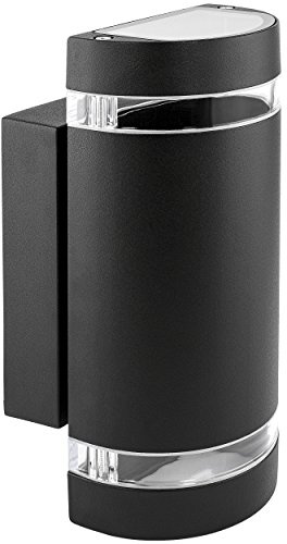 SSC-LUXon ZORA Außenwandleuchte Up & Down halbrund schwarz IP44 GU10 4W | Halbrunde Wandlampe für außen mit Up-Down-Licht für Garten, Balkon & Haustür - inkl. 2x GU10 LED warmweiß, wetterfest