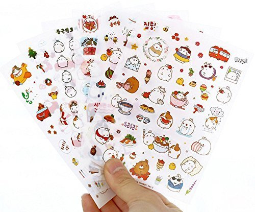 18 Bögen Kawaii/Molang Aufkleber für Kalender Tagebuch Fotoalbum Notizbuch,Telffon,Computer, DIY Deko, EIN gutes Geschenk an Freunde und Familie