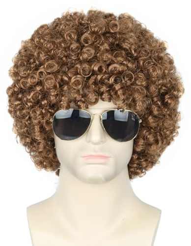 Topcosplay Unisex Afro Perücke 70er Jahre Funky Hippie, Kurz Lockig Herren Hellbraun Lockenkopf für Fasching Kostüm Halloween (B-Hellbraun)