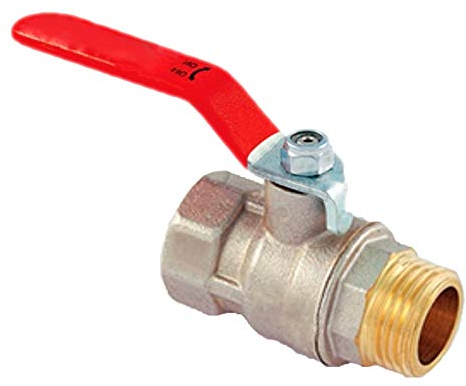 Kugelhahn 1/2 Rohr Zoll IG x AG DN15 Außengewinde x Innengewinde Anschlüsse Druck PN32 Bar aus Messing mit Stahl Hebel Griff rot Absperr Hahn Kugel Ventil Trinkwasser Druckluft Heizung Sanitär