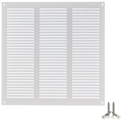 300 x 300 mm metall vitt ventilationsgaller med insektsskydd – galler för ventilation – frånluftsgaller