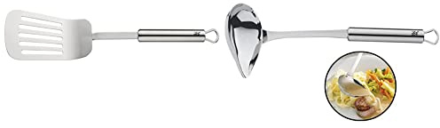 WMF Profi Plus Pfannenwender 32,2 cm, Bratenwender, Cromargan Edelstahl teilmattiert, spülmaschinengeeignet & Gießlöffel 28 cm Profi Plus Cromargan Edelstahl rostfrei Silikon teilmattiert
