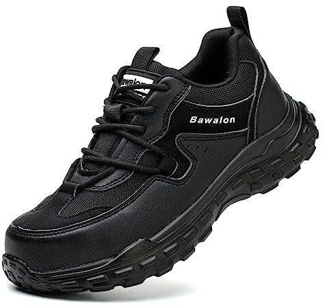 Nasogetch Safety Trainers for Men, Lightweight Steel Toe Cap Trainers, Comfortable Safety Shoes, Wide Fit Breathable Work Shoes 519 Black 9 UK 43 EU