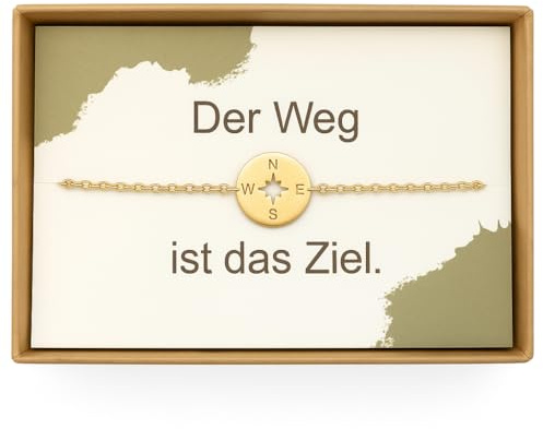 ONDEGO® Kompass Armband Edelstahl Glücksbringer Geschenk beste Freundin Freundschaftsarmband Motivation Orientierung Silber Gold Roségold mit Geschenkbox