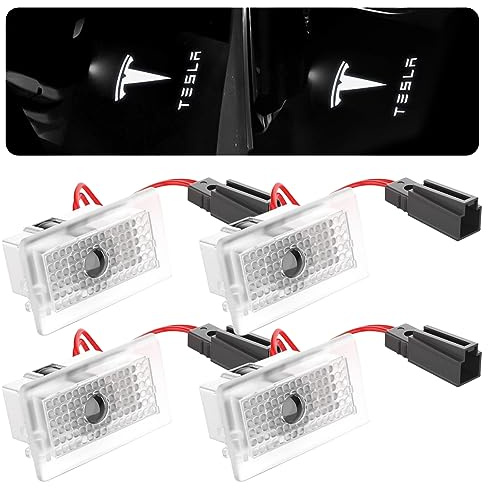 Nizirioo Proiettore LED per portiera auto con logo, 4 pezzi, luce di benvenuto, illuminazione d'ingresso portiera auto, luce portiera per Tesla Model 3 Model Y Model S Model X Logo illuminazione