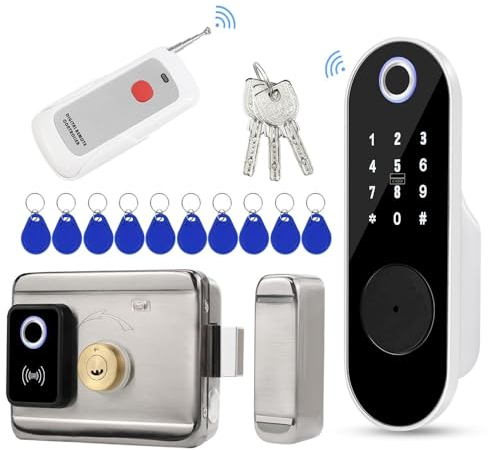 FTes RFKits Tuya - Serratura elettronica intelligente digitale, sblocco tramite app, identificazione delle dita, codice anti-peep, telecomando, chiave RFID 5 in 1