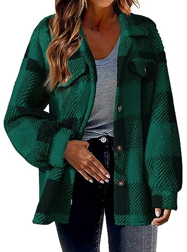 Chanpning Veste Chemise Polaire Femme Chemisier En Flanelle Carreaux Surchemise Manches Longues Automne Hiver Blouse Manteau Polaire Chaude Oversized Décontracté Chemise Mode Bûcheron Veste