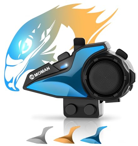 Moman Motorcycle Intercom, H2E Eagle-Like Helmet Headset Communication System with Dual Chip for Audio Multitasking HiFi/Music Sharing/FM/AI Voice (1Pack), Motorcycle-Intercom-Helmet-Headset-Headphone