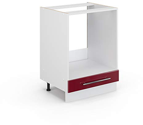 Vicco Herdumbauschrank Fame-Line, Bordeaux Hochglanz/Weiß, 60 cm, AP Marmor