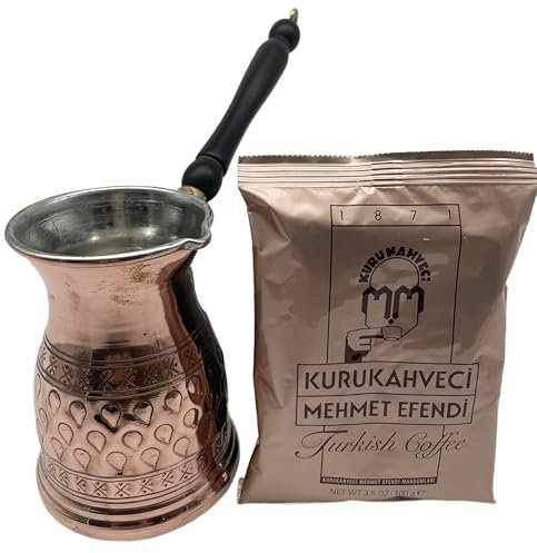 Cezvex- Aspendos - Cafetera turca Cezve de cobre, hecha a mano, hasta 6 tazas, gratis Mehmet Efendi Café 100 g